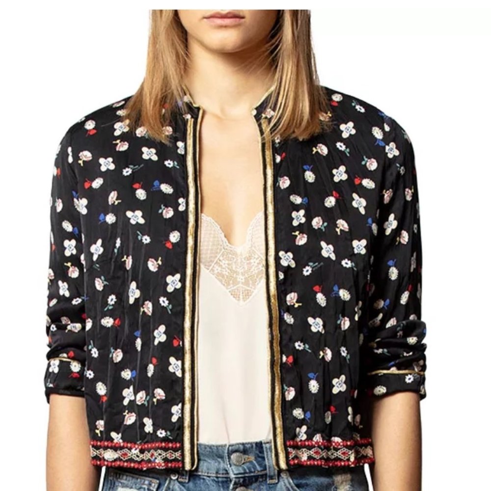 Zadig & Voltaire Vendrix Floral-Print Open-Front Jacket Size 36/small